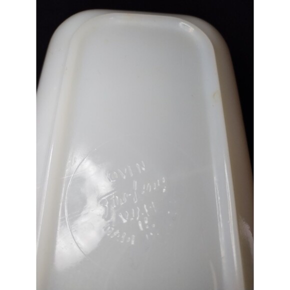 Vintage Fire King GAY FAD 8" Milk Glass Loaf Pan Fruit Peach & Grapes Bakeware - Picture 7 of 7
